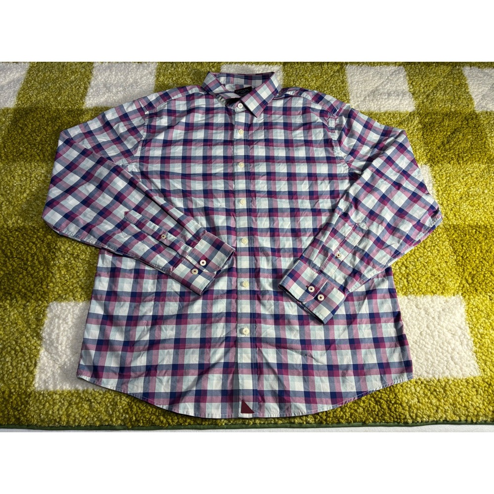UNTUCKit Mens Large Purple Blue Plaid Performance Stretch Button Down‎ Shirt